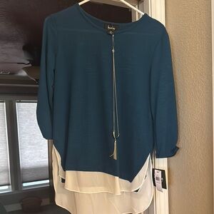 by & by Blue Asymmetrical Blouse with Round Neckline